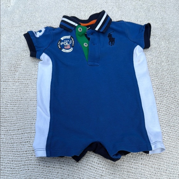 Ralph Lauren Other - Ralph Lauren Blue and White Baby Polo Romper